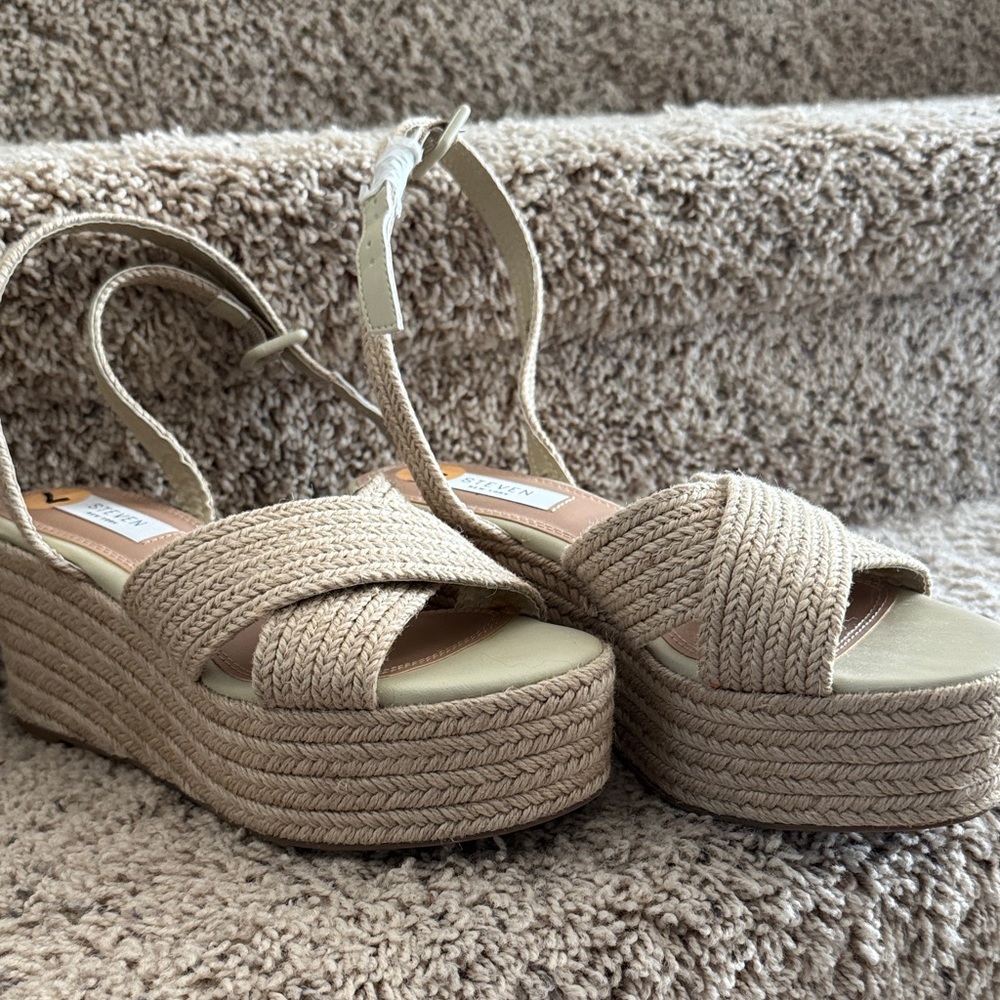 Steven By Steve Madden Beige Woven Platform Sandals